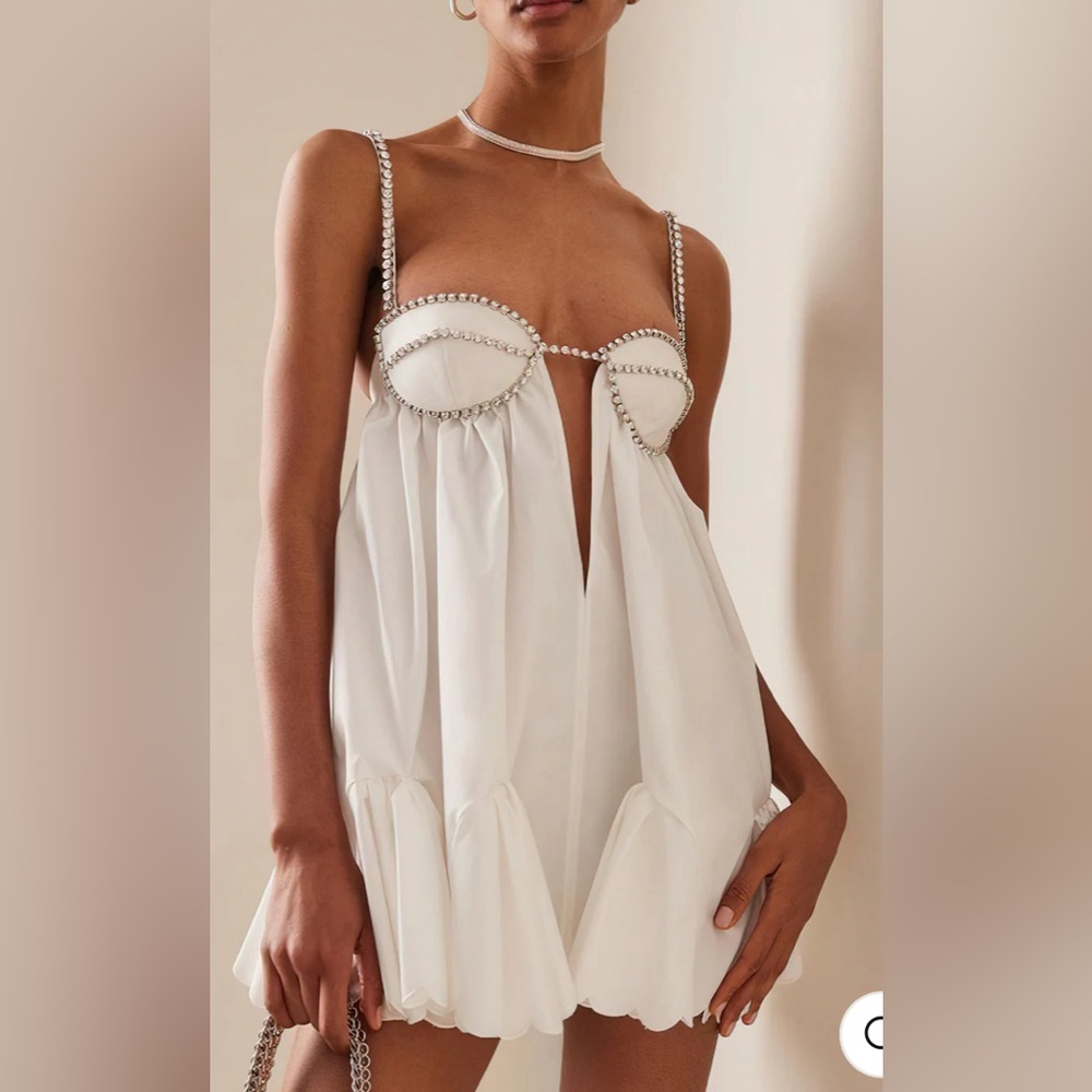 V-neck Rhinestone Decor Mini Dress